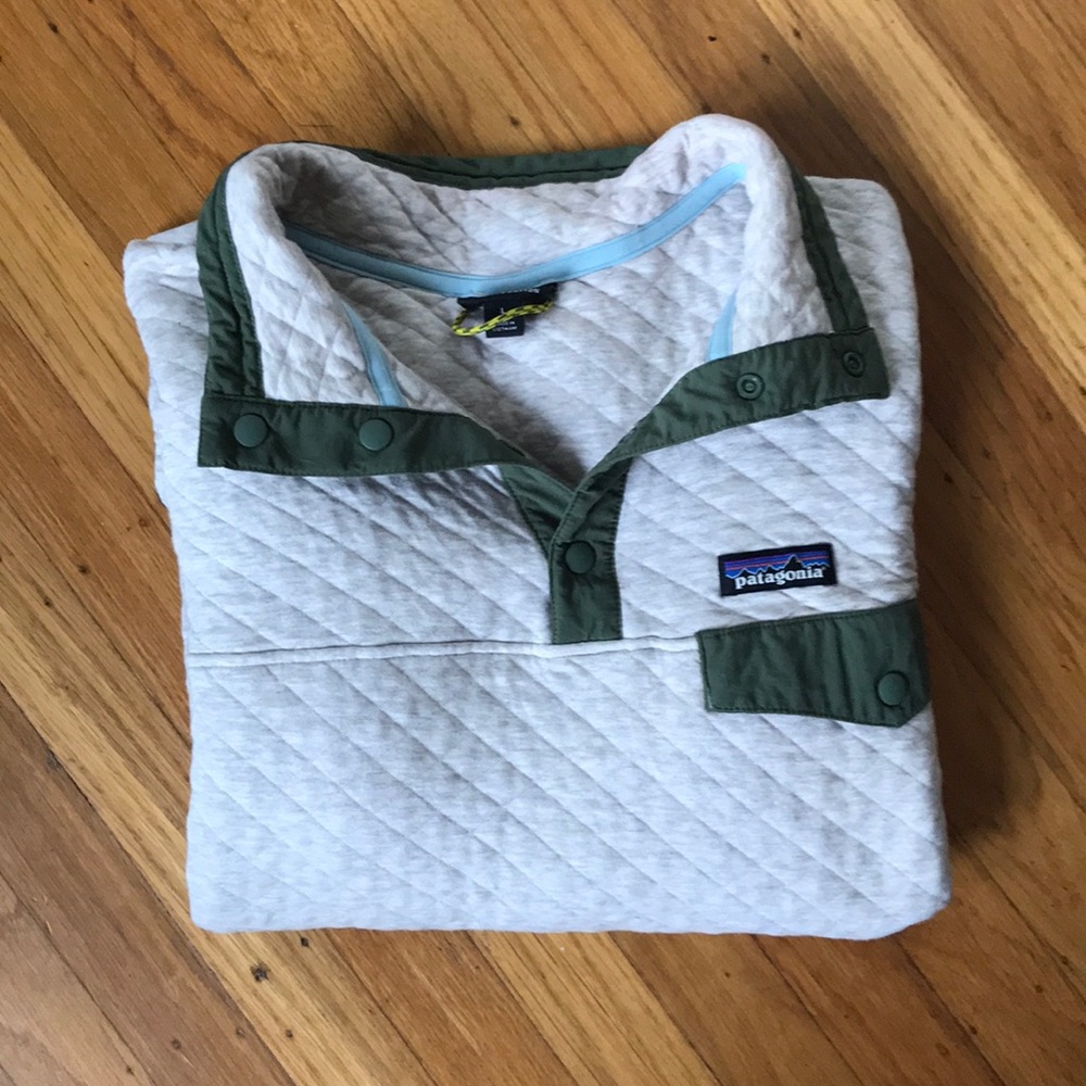 Oatmeal+Forest Green Patagonia Pullover-Women's L